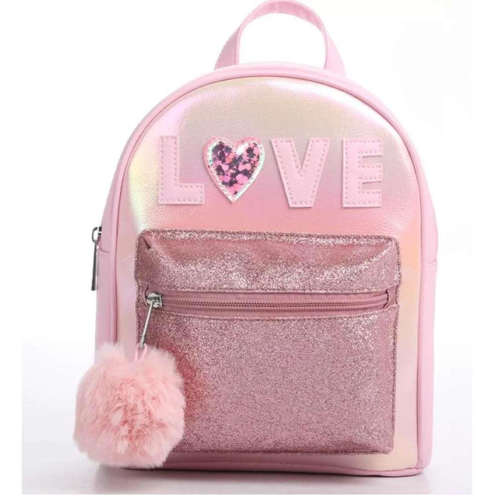 Mini Mochila Love Brilhante Rosa 27x21cm