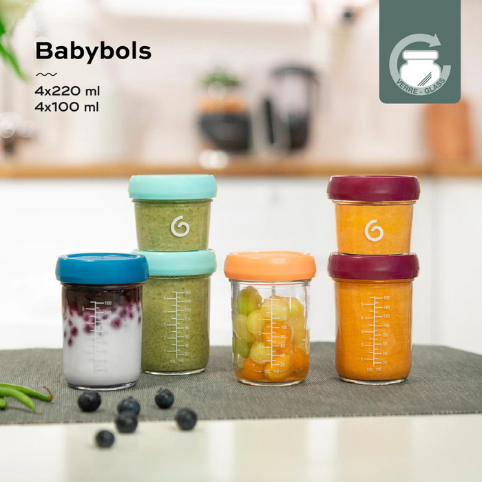 8 Recipientes Babybols em Vidro (4x100ml + 4x220ml)