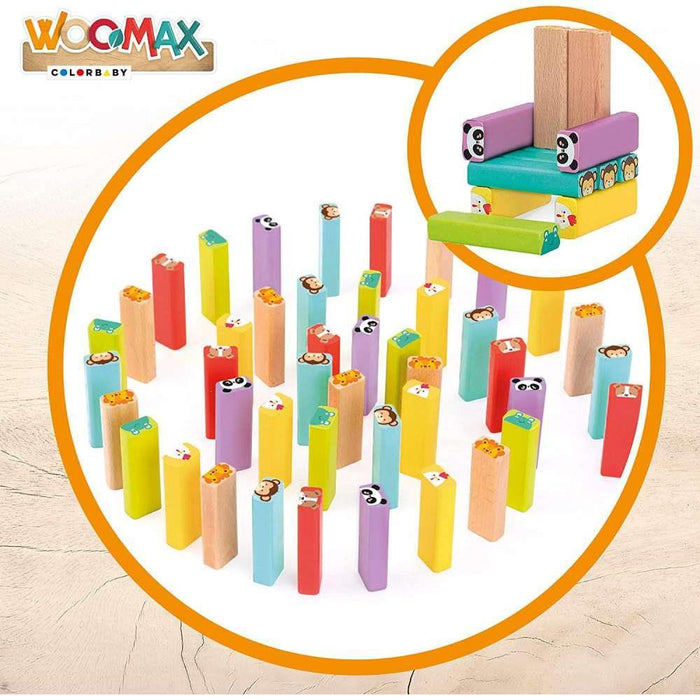 Woomax Torre Blocos de Madeira Coloridos com Animais