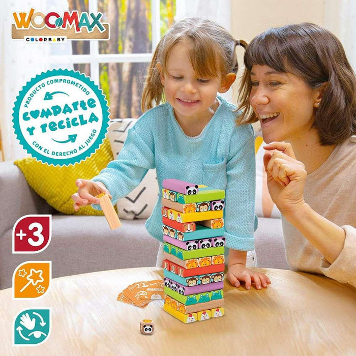 Woomax Torre Blocos de Madeira Coloridos com Animais