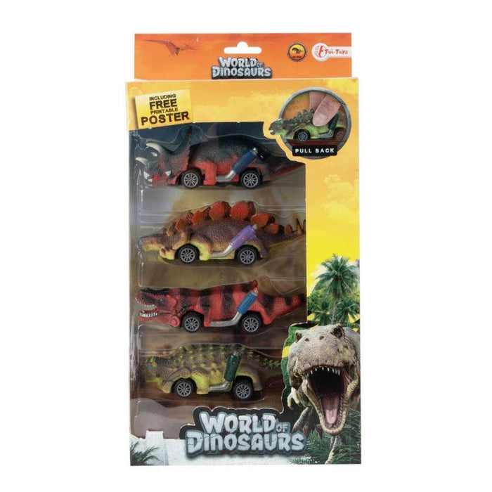 Toi Toys World of Dinosaurs 4 Dino-Cars tira hacia atrás