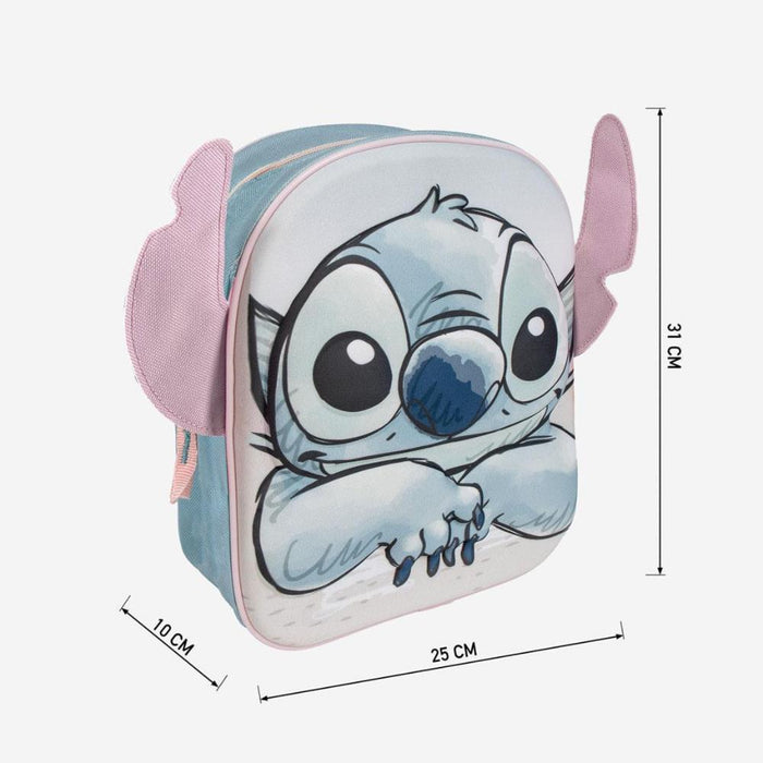 Mochila 3D Stitch com Orelhas Azul 31x25cm