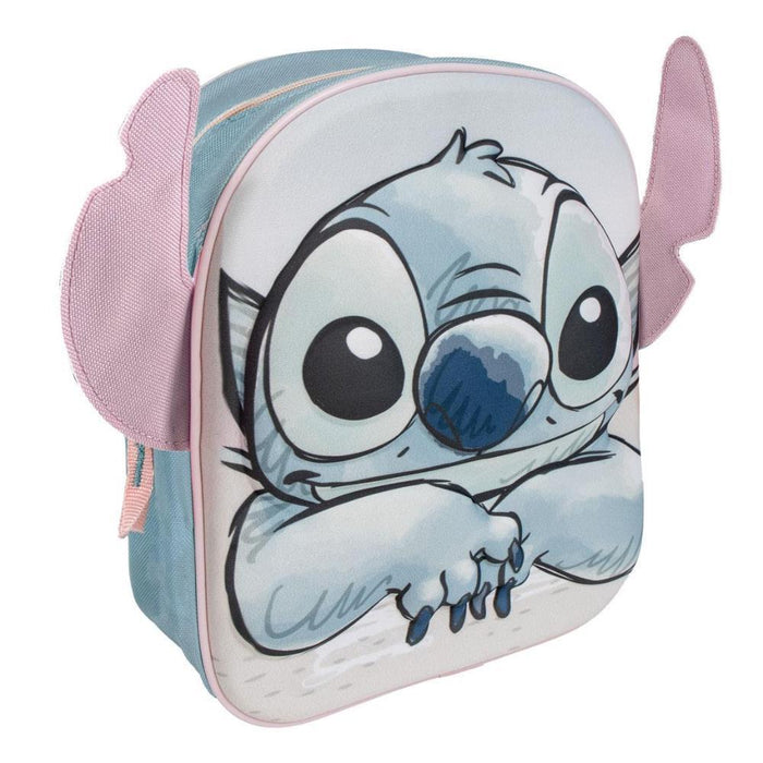 Mochila 3D Stitch com Orelhas Azul 31x25cm