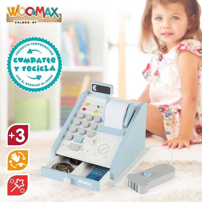 Woomax Wooden Cash Register with Accessories 18 Pieces