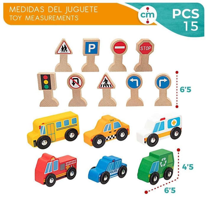 Veículos e Sinais de Trânsito em Madeira 15 Peças