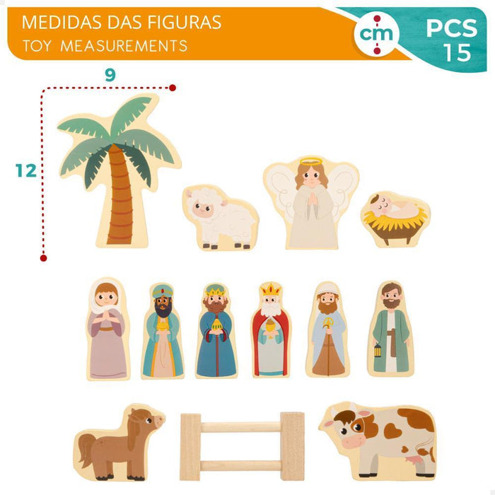 Mala com Presépio de Belém em Madeira com 15 Figuras