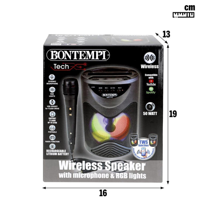 Karaoke Wireless com Microfone e Luz 50W