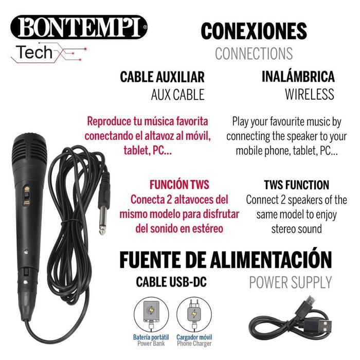 Karaoke Wireless com Microfone e Luz 80W