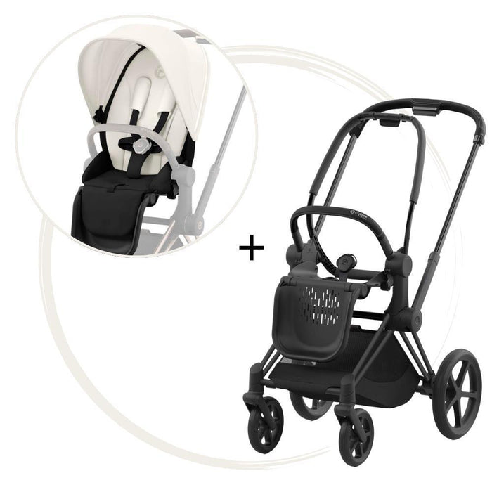 Carrinho Cybex Priam Matt Black + Pack de Tecidos Off White