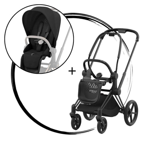 Carrinho Cybex Priam Matt Black + Pack de Tecidos Sepia Black