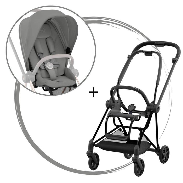 Carrinho Cybex Mios Matt Black + Pack de Tecidos Mirage Grey