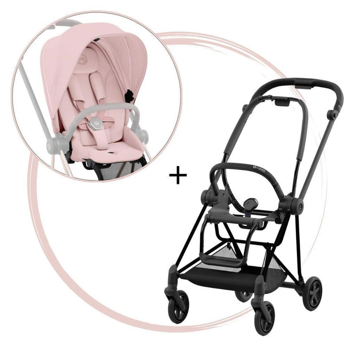 Carrinho Cybex Mios Matt Black + Pack de Tecidos Peach Pink