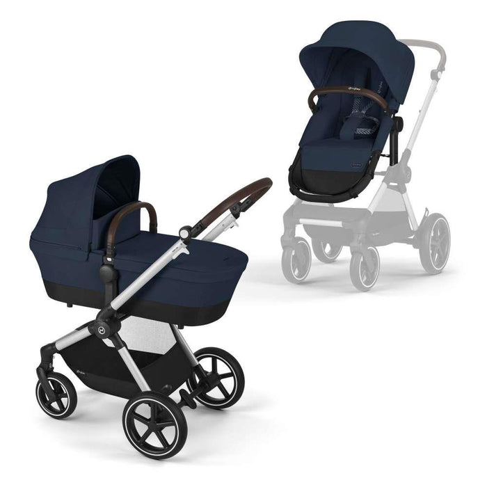 Carrinho Cybex Eos Lux 2 em 1 SLV Ocean Blue - Chassis Prateado