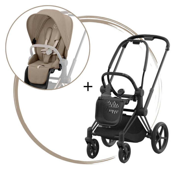 Carrinho Cybex Priam Matt Black + Pack de Tecidos Cozy Beige