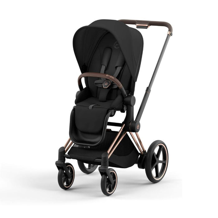 Cybex Platinum e-Priam Pack with Rosegold Frame and Seat + Fabric Pack + Priam Carrycot + Cloud T Plus Sepia Black