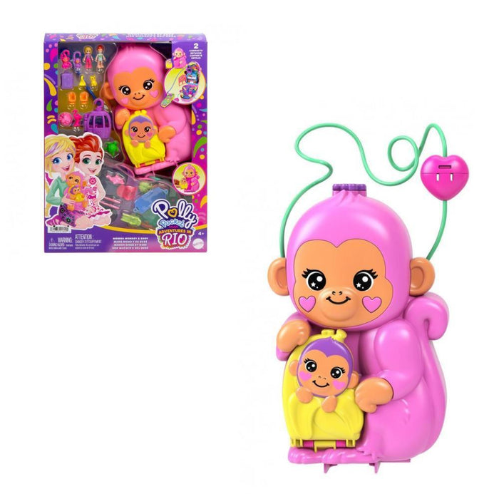 PollyPocket Mala Habitat Mãe Macaco e Bébé