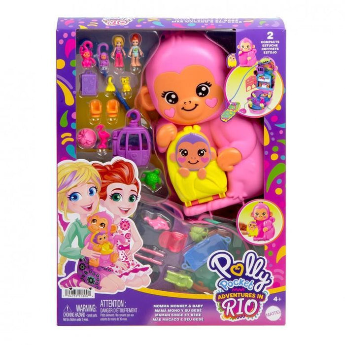 PollyPocket Mala Habitat Mãe Macaco e Bébé