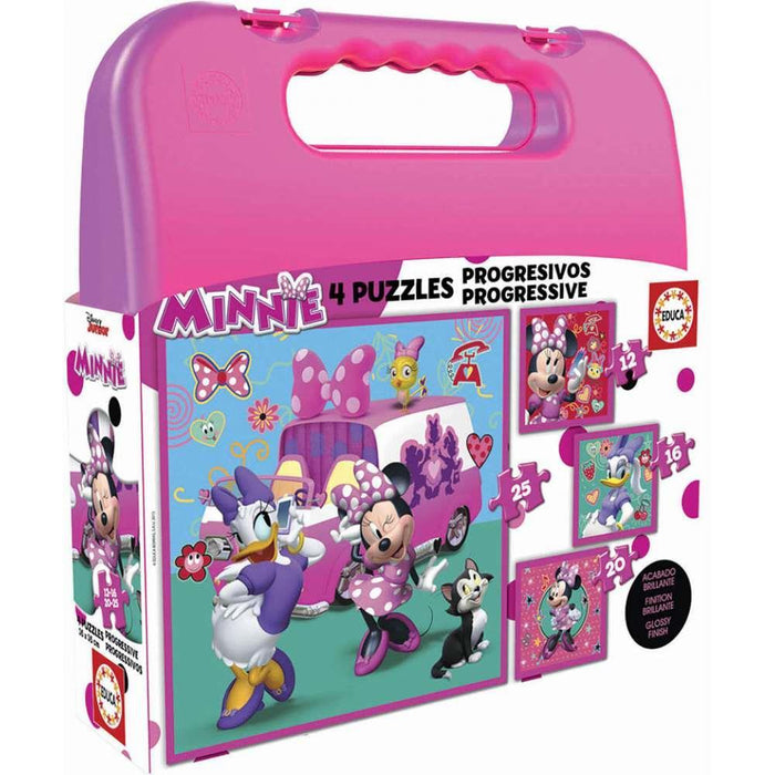 Mala com 4 Puzzles Progressivos Minnie Ajudantes Felizes 12 a 25 Peças