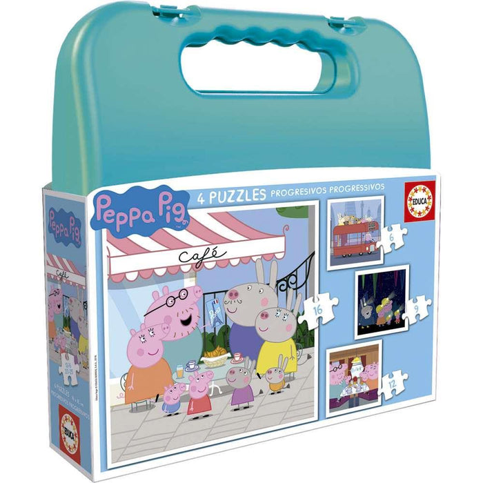 Educa Mala com 4 Puzzles Progressivos Peppa 6 a 16 Peças