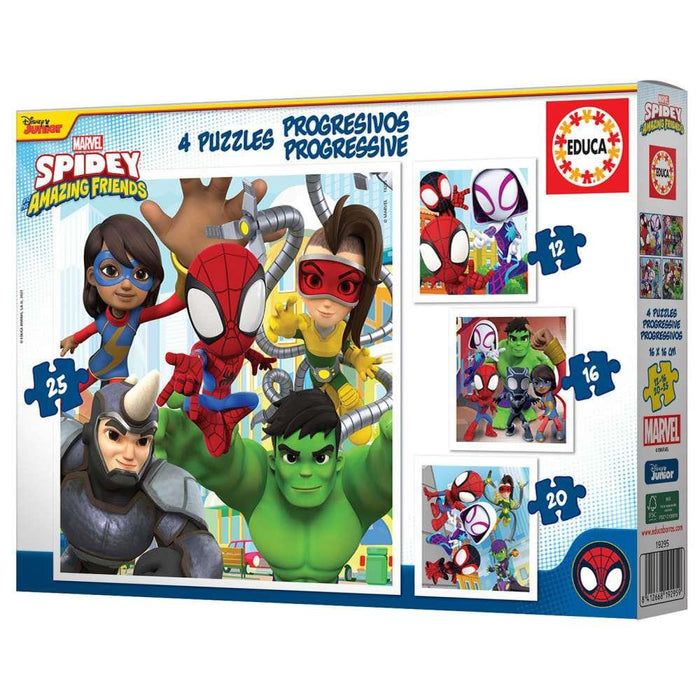 Educa 4 Spidey&amp;Friends Puzzles 12/16/20/25 Pieces