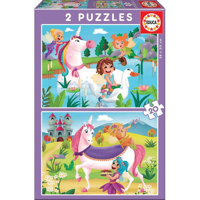 2 Puzzles Unicórnios e Fadas 20 Peças