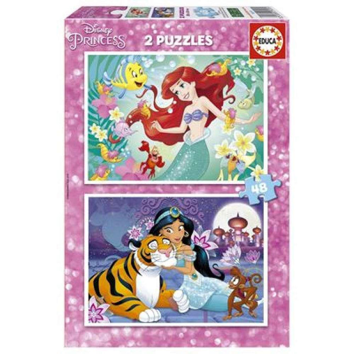 2 Puzzles Disney Princesas Ariel e Jasmine 48 Peças