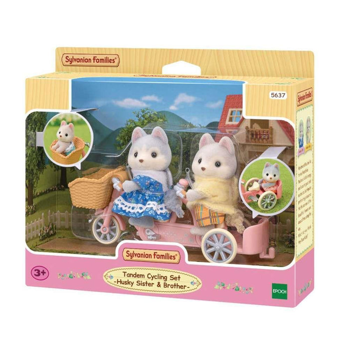 Sylvanian Families Irmãos Husky em Tandem Rosa