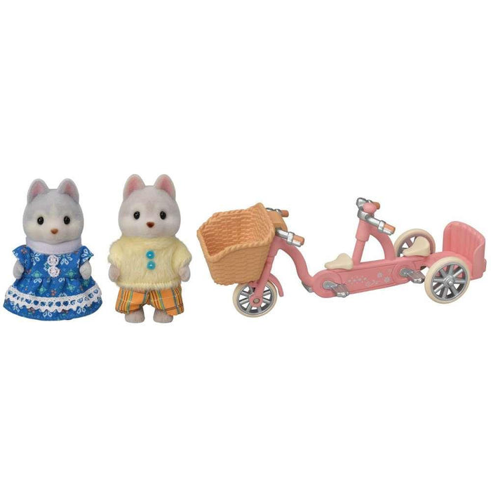 Sylvanian Families Irmãos Husky em Tandem Rosa