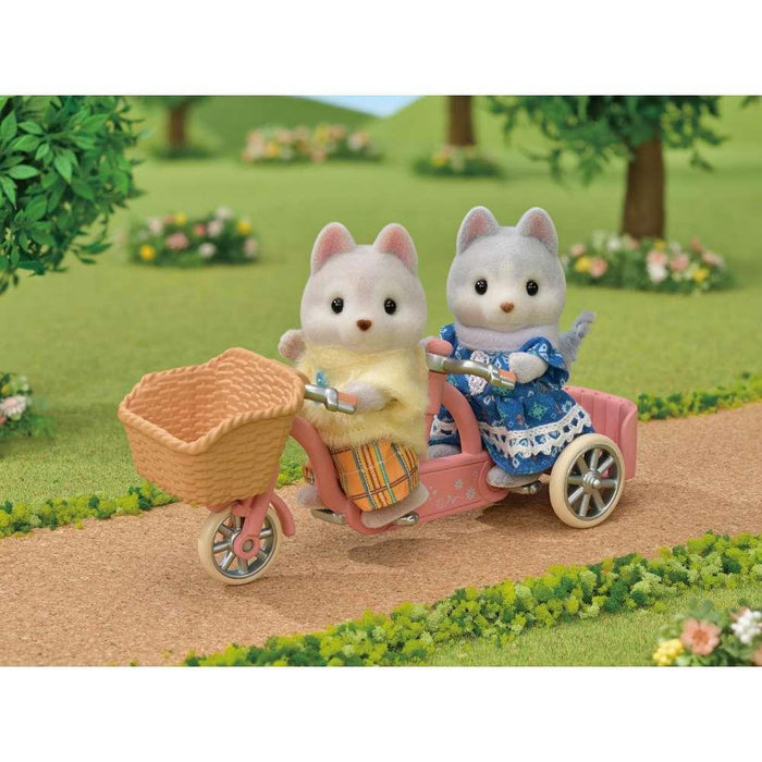 Sylvanian Families Irmãos Husky em Tandem Rosa