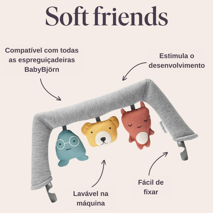 Espreguiçadeira BabyBjörn Bliss 3D Jersey Light Grey + Brinquedo Soft Friends