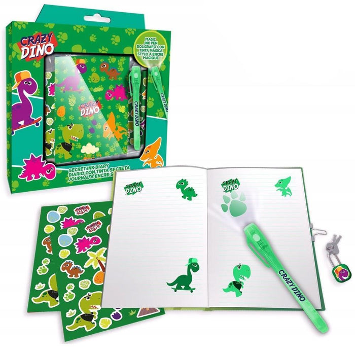 Diario con bolígrafo mágico con luz UV Crazy Dino