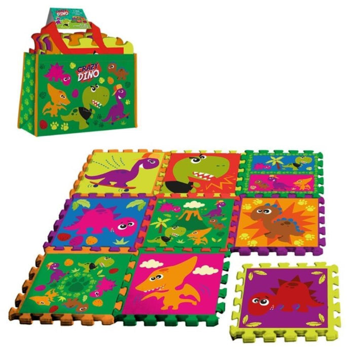 Crazy Dino Tapete Puzzle Eva de 9 Peças com Saco