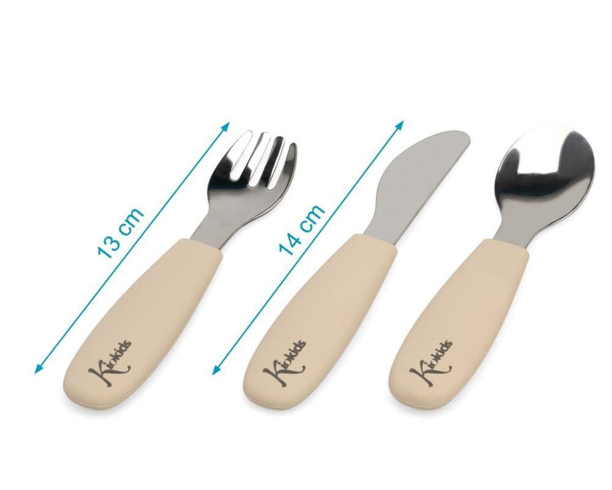 Set of 3 Stainless Steel Cutlery with Beige Silicone Handle