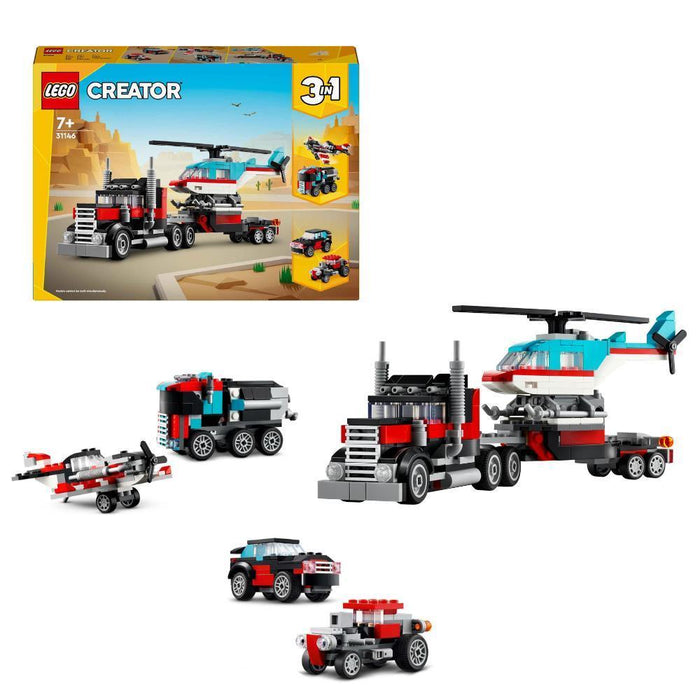 Lego Creator 3 em 1 Camião de Plataforma com Helicóptero 270 Peças