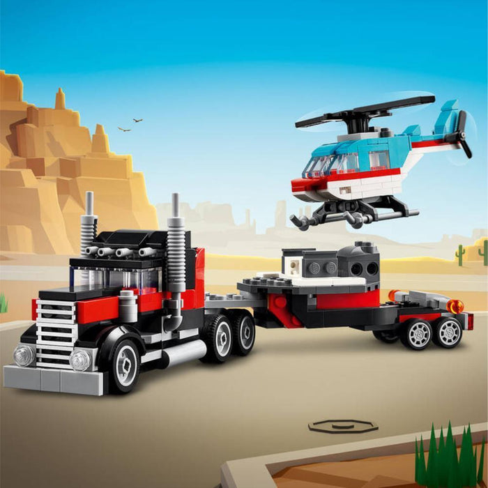 Lego Creator 3 em 1 Camião de Plataforma com Helicóptero 270 Peças