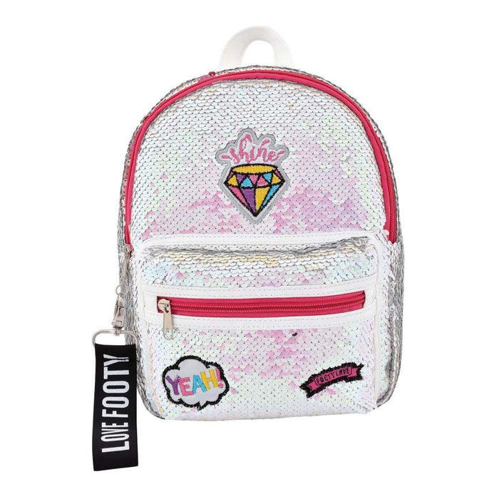 Mochila Footy con lentejuelas de rombos en blanco