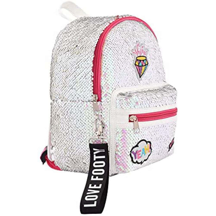 Mochila Footy con lentejuelas de rombos en blanco