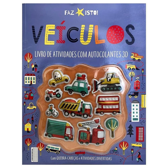 Livro de Atividades com Autocolantes 3D Veículos