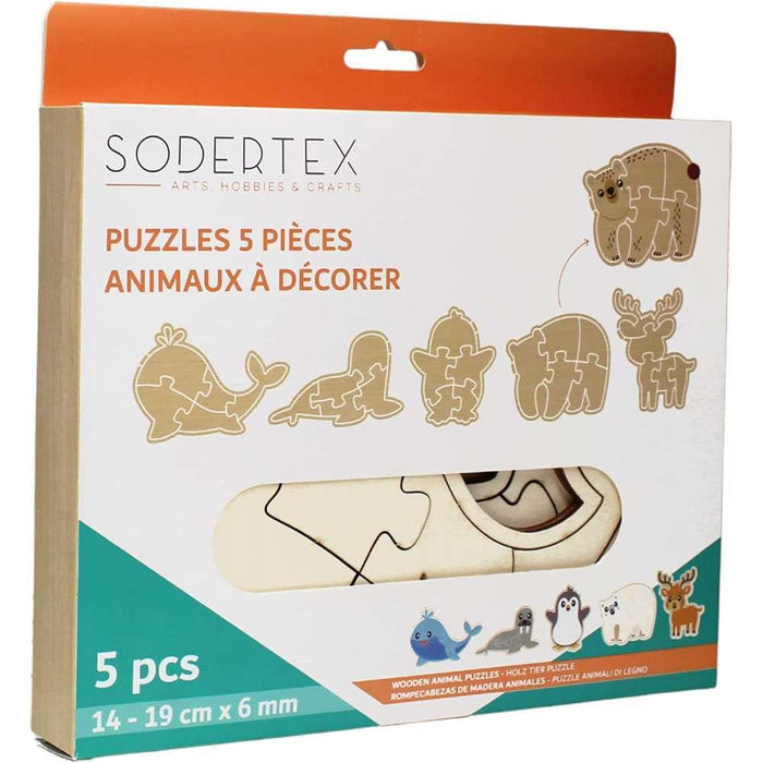 Sodertex 5 Puzzles em Madeira para Decorar Animais