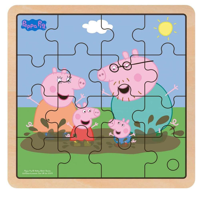 Puzzle Peppa Pig na Lama em Madeira 12 Peças