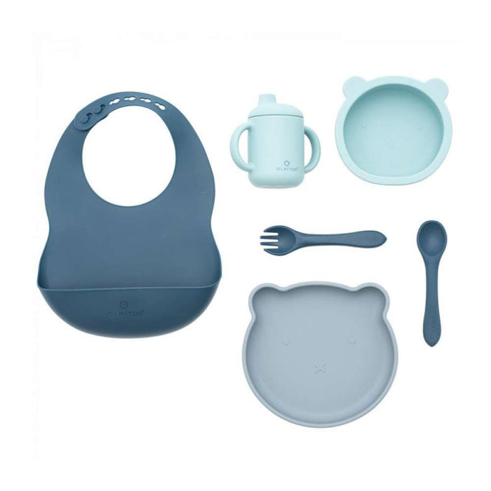 Conjunto de Alimentação com 7 Peças em Silicone Azul