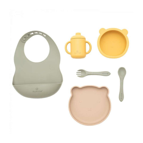 Conjunto de Alimentação com 7 Peças em Silicone Verde