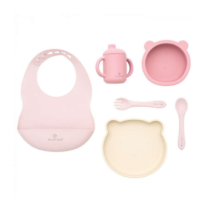 Conjunto de Alimentação com 7 Peças em Silicone Rosa