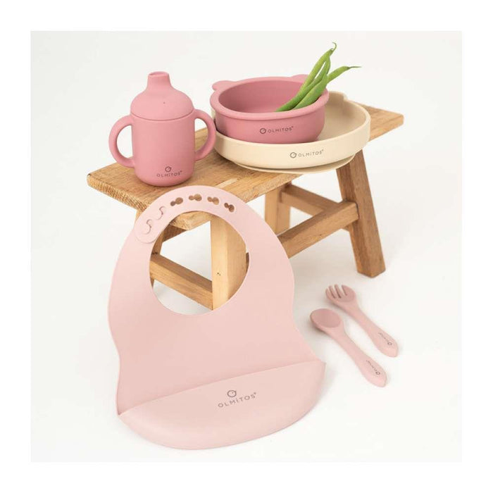 Conjunto de Alimentação com 7 Peças em Silicone Rosa