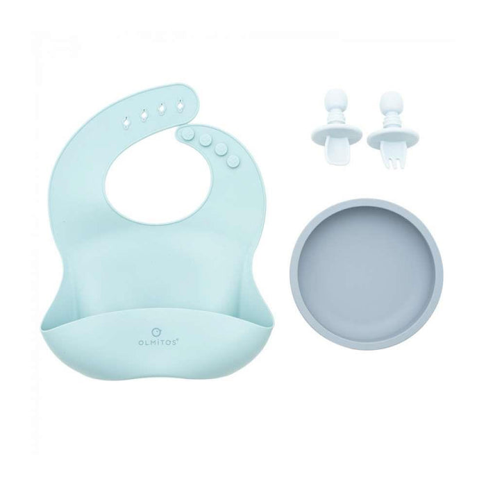 Conjunto de Alimentação em Silicone com 4 Peças Azul