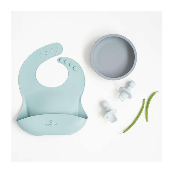 Conjunto de Alimentação em Silicone com 4 Peças Azul