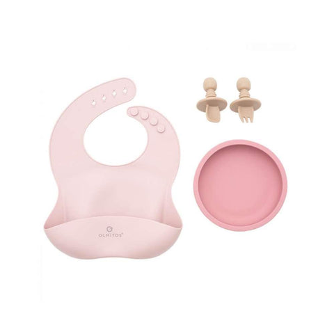 Conjunto de Alimentação em Silicone com 4 Peças Rosa