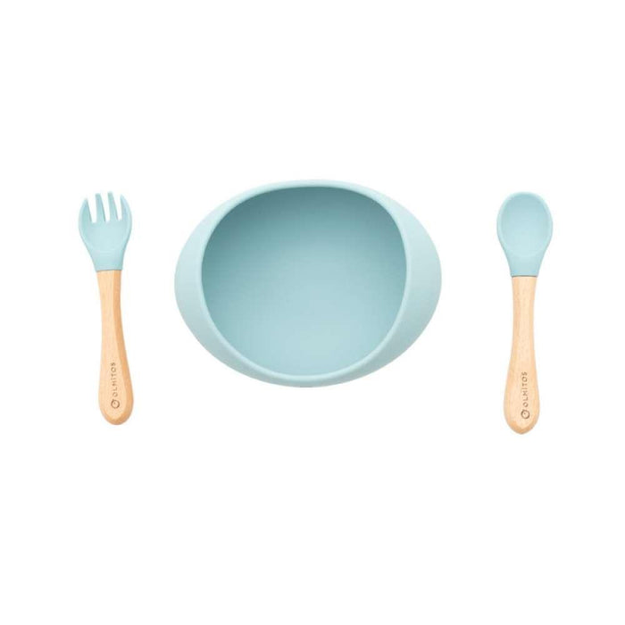 Conjunto de Alimentação em Silicone com 3 Peças Azul