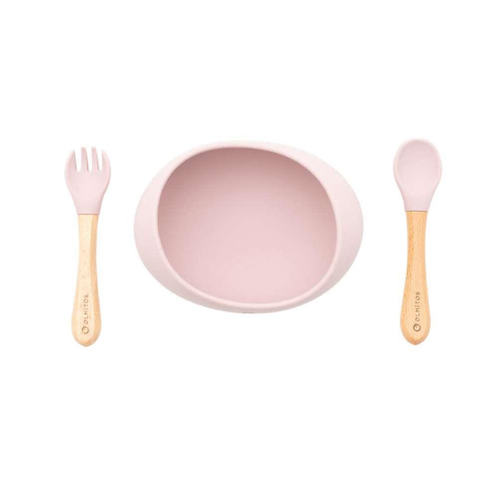 Conjunto de Alimentação em Silicone com 3 Peças Rosa