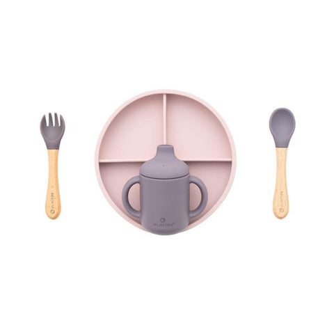 Conjunto de Alimentação com 5 Peças em Silicone Rosa